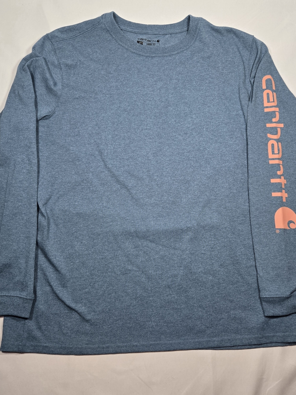 Carhartt Women’s Loose Fit L (12-14) Long Sleeve Logo Shirt Heather Blue